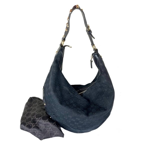 Gucci Black Monogram Leather Trim Hobo Bag - Picture 2 of 6
